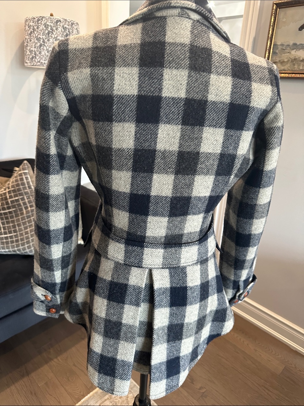Smythe equestrian Cream and Navy Plaid Wool-Blend Blazer - Picture 7 of 13